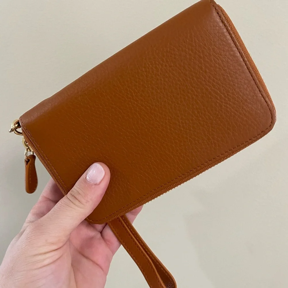 Mark & Graham brown leather monogrammed wallet